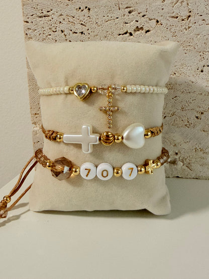 Bundle 3 Pulseras 🤍✨ Promesa, Amor Divino & 70/7