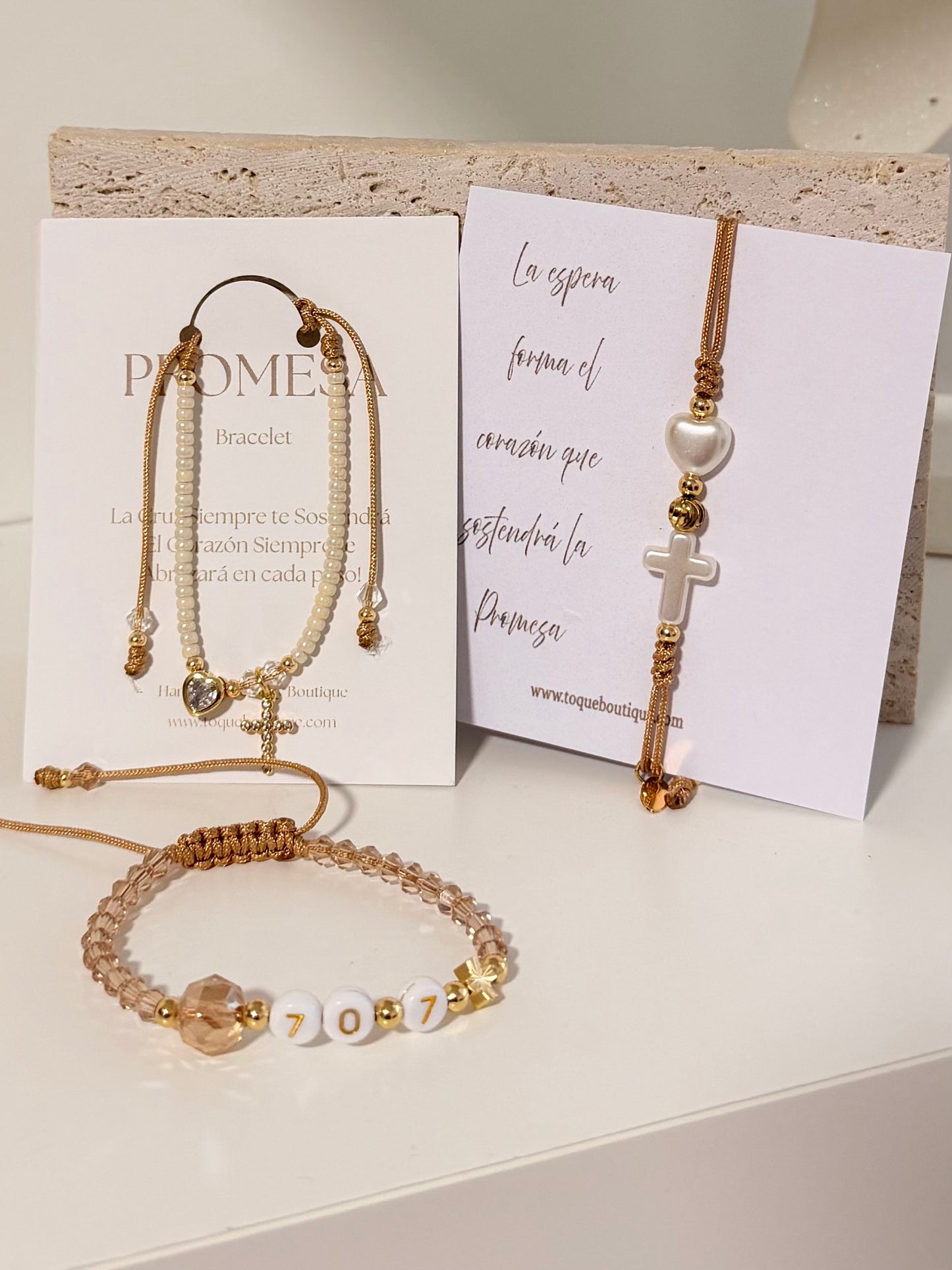 Bundle 3 Pulseras 🤍✨ Promesa, Amor Divino & 70/7