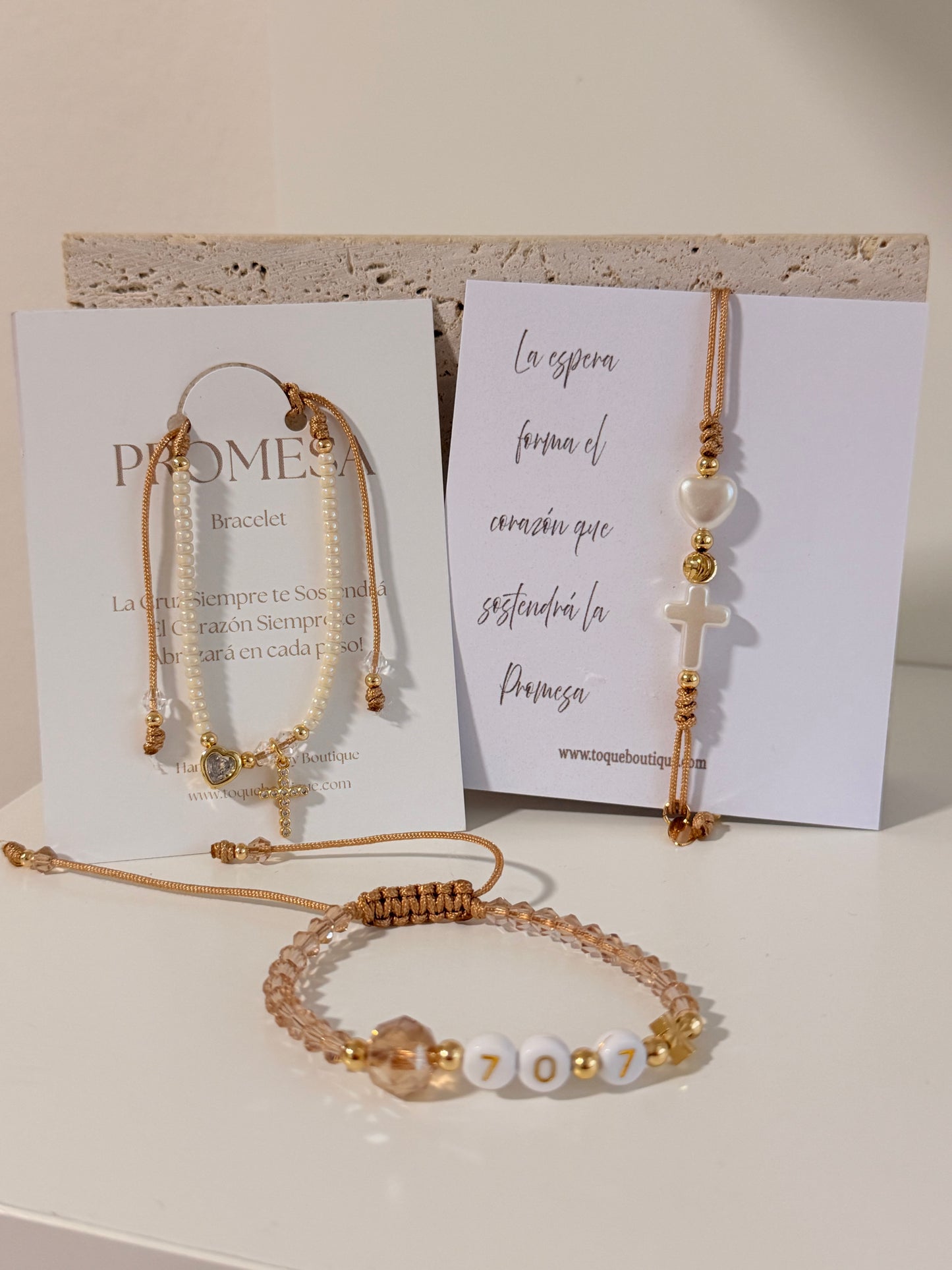Bundle 3 Pulseras 🤍✨ Promesa, Amor Divino & 70/7